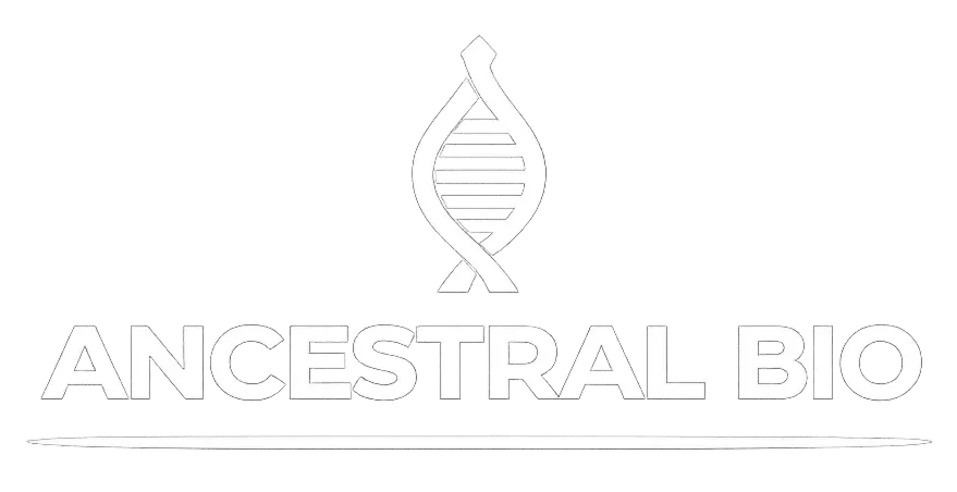 Ancestral Bio Official Logo - White DNA Helix Icon and Typography